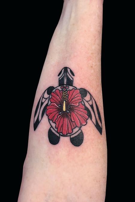 Tattoos - Polynesian Turtle & Hibiscus - 137923